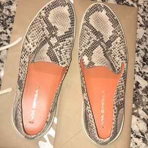 Via Spiga Leather Snakeskin Slip On Sneakers